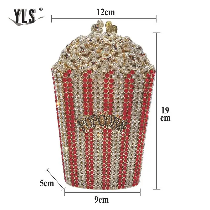 Роскошные вечерние женские сумочки с кристаллами и забавным попкорном клатч