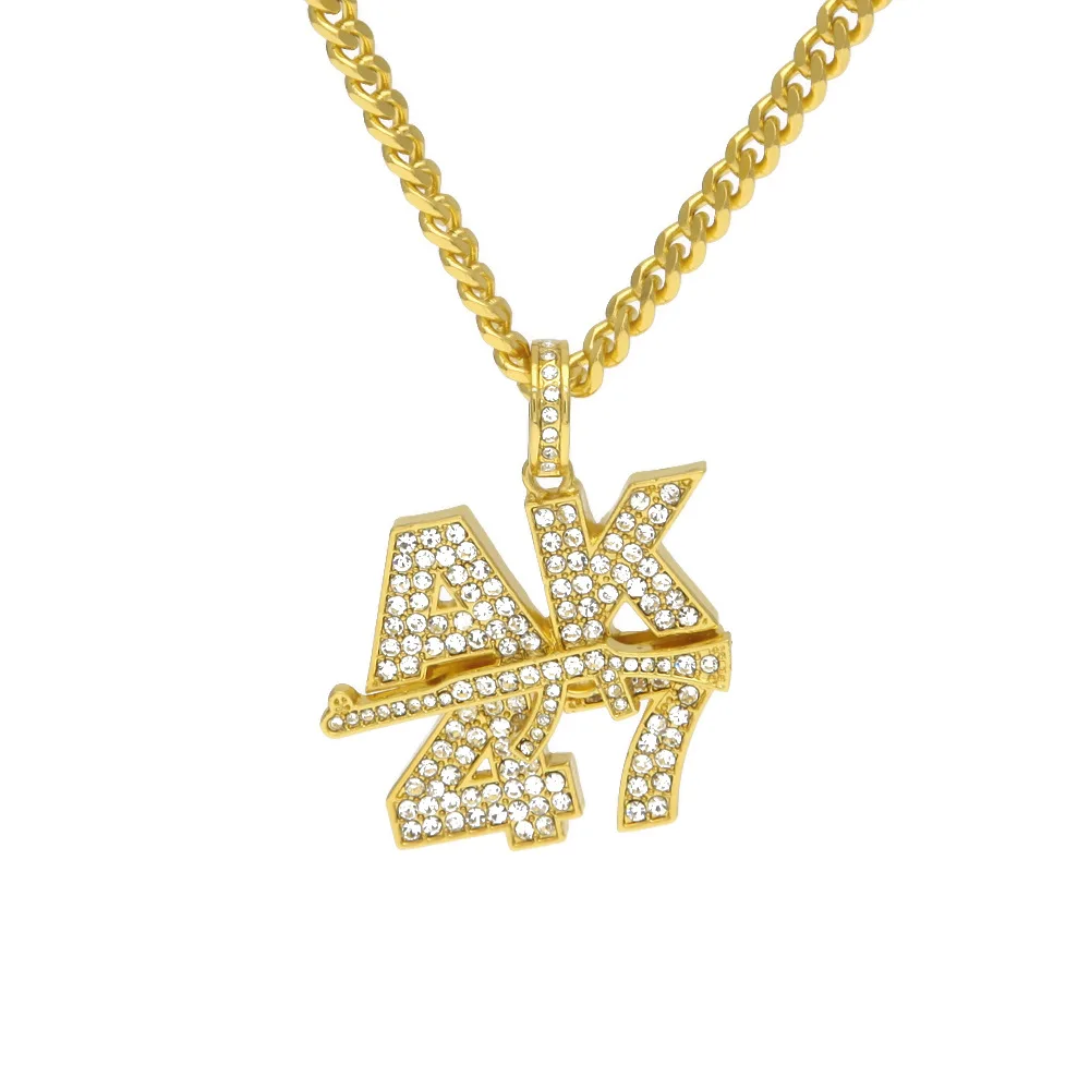 Luxury brand fashion Men's AK47 Pendant charm Necklace Link Steel Cuban Chain Gold Silver Color Hip hop women Jewelry | Украшения и