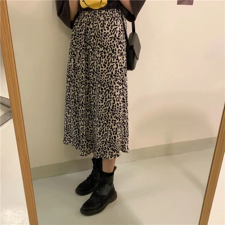 Женская юбка с высокой талией IMucci свободная винтажная леопардовой расцветки в