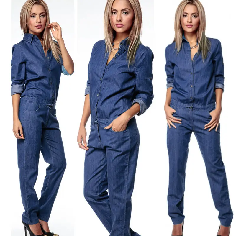 

Womens Jumpsuits Stretch Casual Denim Skinny Jeans Pants High Waist Jeans Playsuit New Long Sleeve Pants