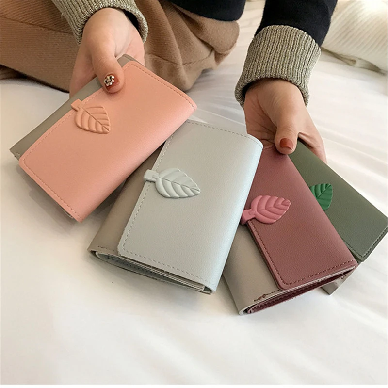 

PU Leather Long Purse Women Wallets Fashion Famale Slim Money Bag Leaf Coin Purses Wallet two-fold multi-functional lady's Purse