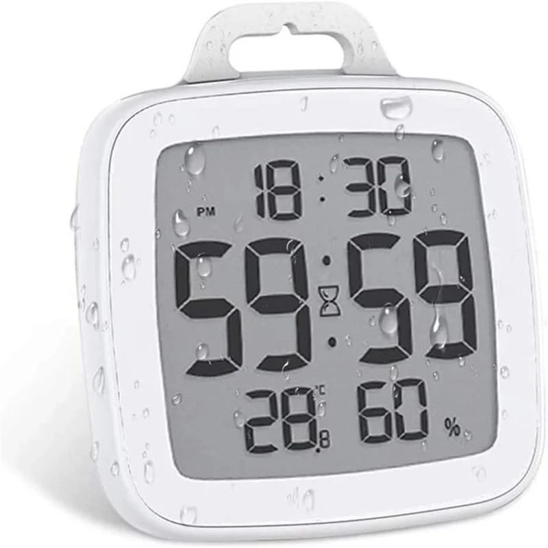 

Shower Clock Digital Bathroom Wall Clock Wall Timer Clock Waterproof Large LCD Screen Temperature Humidity Shower Hanging Clocks