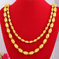 24k gold oval balls jewelry olive beads mens necklaces pendant chains 2021 new fashion african cuban curb link chain jewelery