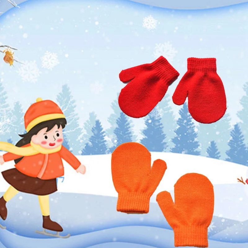 

Winter Warm Gloves Children's Knitted Stretch Full Finger Gloves Children's Solid Color Gloves For Boys And Girls 1-4 Years Old