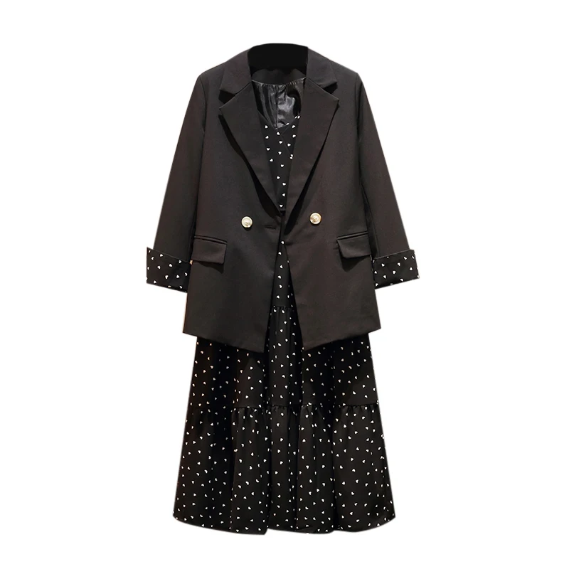 

2020 Autumn Women Two Piece Outfits Dress Blazer Sets Plus Size Black Suits Matching 2 Piece Set Female Office Wear Lady Clothes
