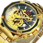 Часы наручные Forsining Мужские автоматические, брендовые Роскошные в стиле стимпанк со скелетом из нержавеющей стали, цвет золото