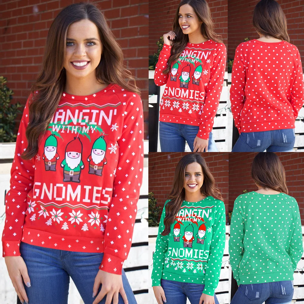 

Осенние женские рождественские повседневные свитшоты, женские Мультяшные буквенные принты, пуловеры с длинным рукавом и круглым вырезом, т...