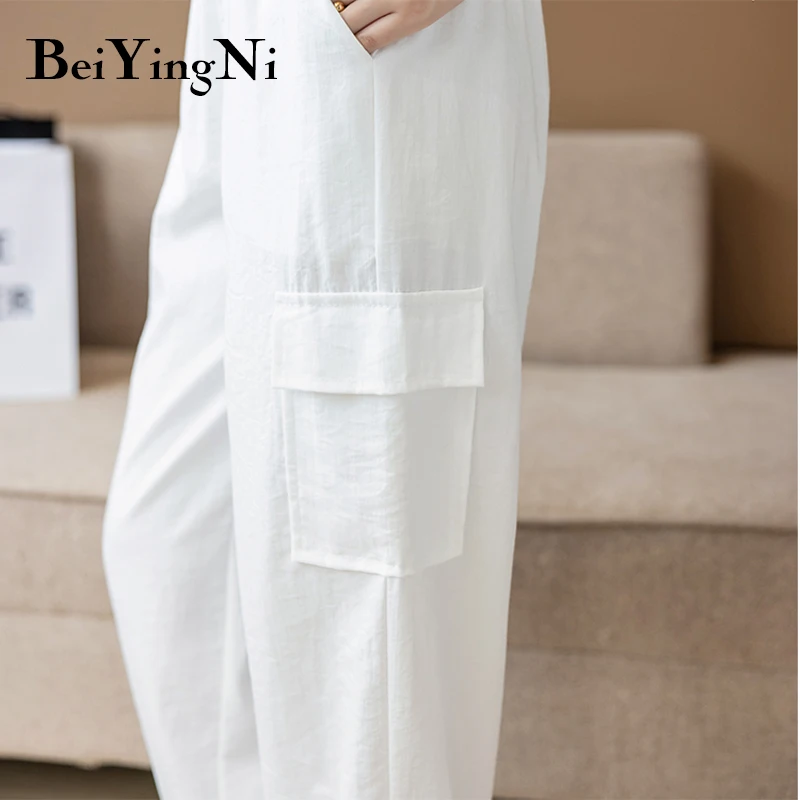 

Beiyingni Pants Female 2021 Loose Casual Streetwear White Black Harem Pants Womens Cotton Linen Slim Thin Summer Trousers Korean