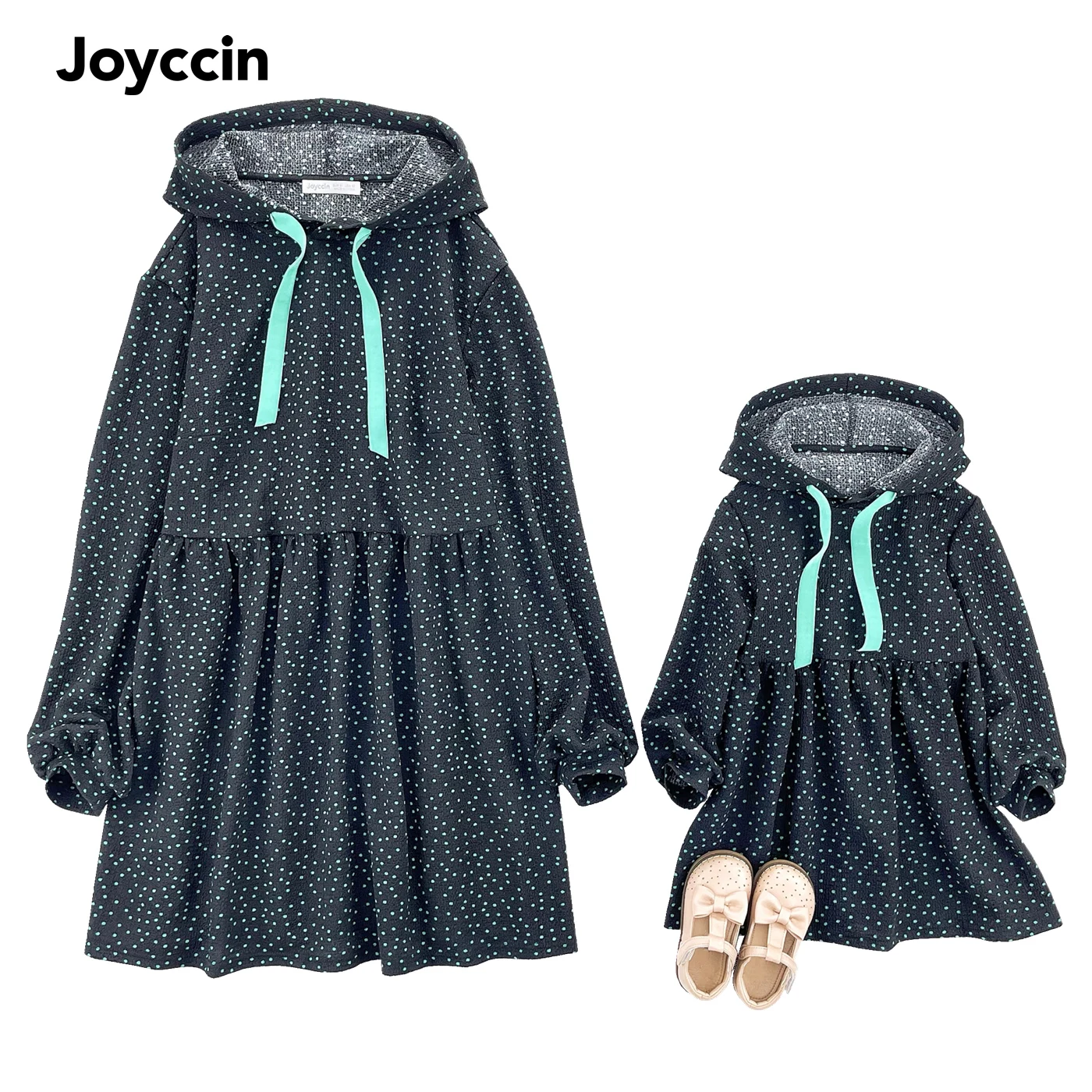 

Joyccin платье с капюшоном для матери и девочки, новинка 2022, модные костюмы вечерние, повседневные наряды для мамы и ребенка с принтом в горошек,...