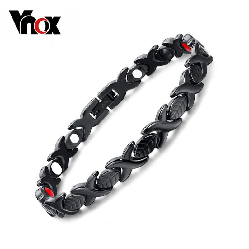Vnox Для женщин X браслет магнитная Здоровье и гигиена ювелирные изделия черный Нержавеющая сталь коробка