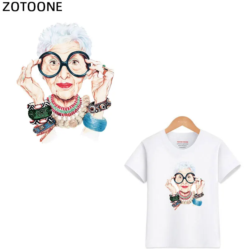 ZOTOONE/Модная женская футболка с принтом бабушка из ПВХ заплатками для