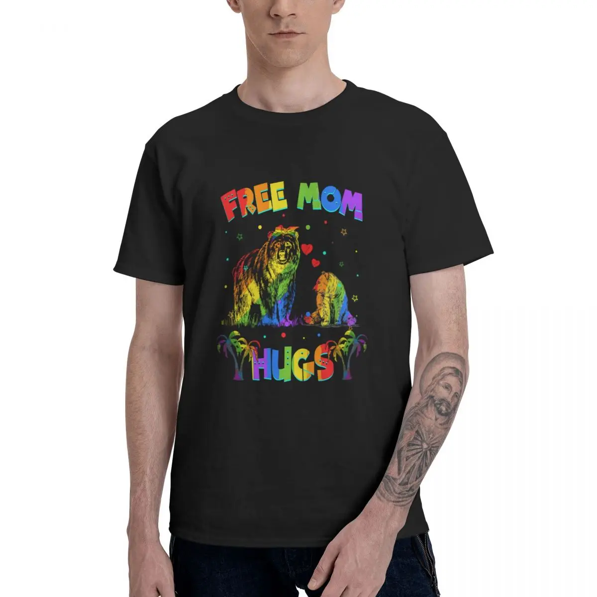 

Free Mom Hugs Bear LGBT Pride Gift Graphic Tee Men's Basic Short Sleeve T-Shirt Aesthetic Clothes Funny Tops