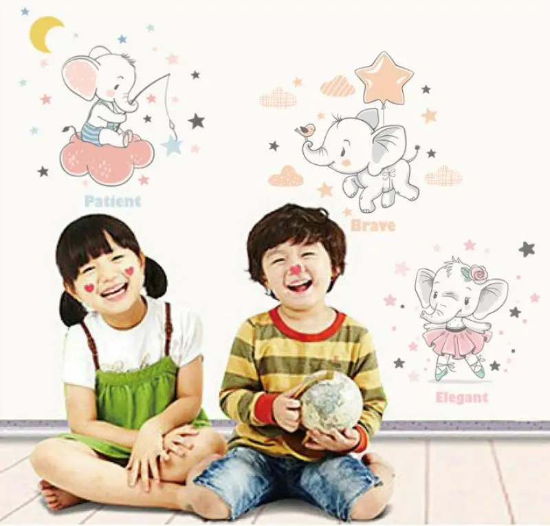 6 стилей милые красочные наклейки на стену в виде детских слонов декор для