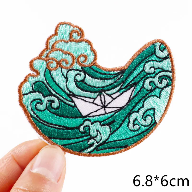 

Prajna Cartoon Patches On Clothes Waves Patch Clothing Thermo Adhesive Patches Van Gogh Iron On Embroiderd Patches For Clothing
