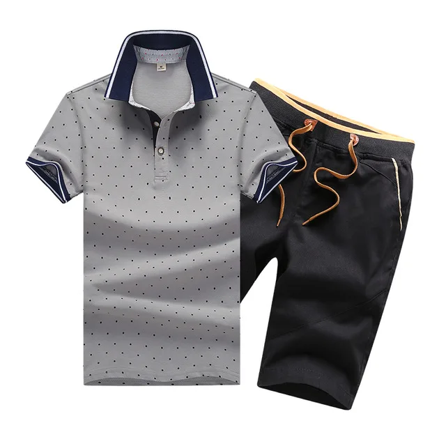 Для мужчин комплект Повседневное летние однотонные Slim Fit костюм Для мужчин s поло+ шорты, комплекты из 2 предметов Нью-Джерси Фитнес спортивный костюм для мальчиков, из дышащего материала - Цвет: FK082 Grey Black