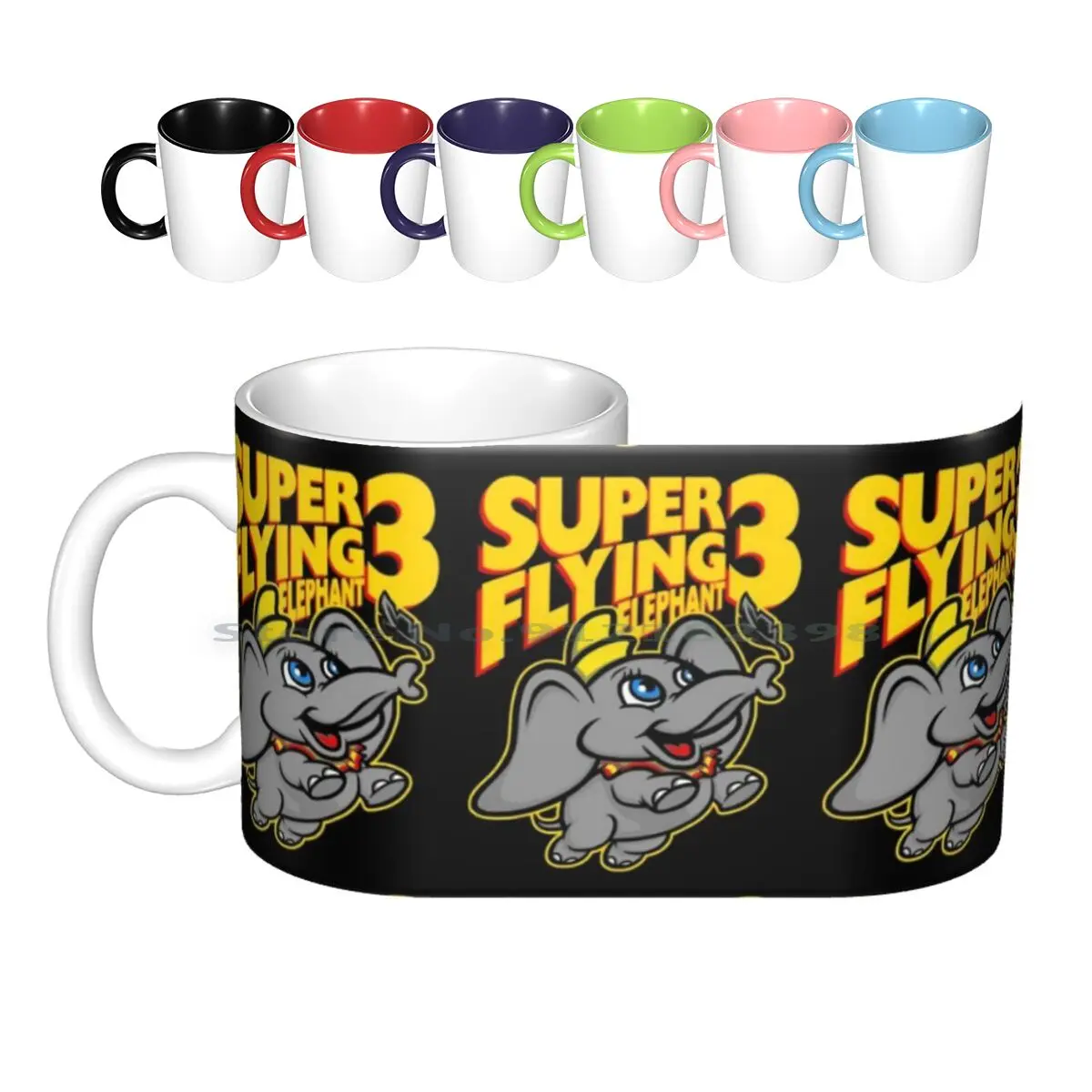 

3 керамических кружки с суперлетающим слоном, кофейные чашки, кружка для молока и чая, Кружка со слоном, 3 Nes, игровые креативные трендовые вин...