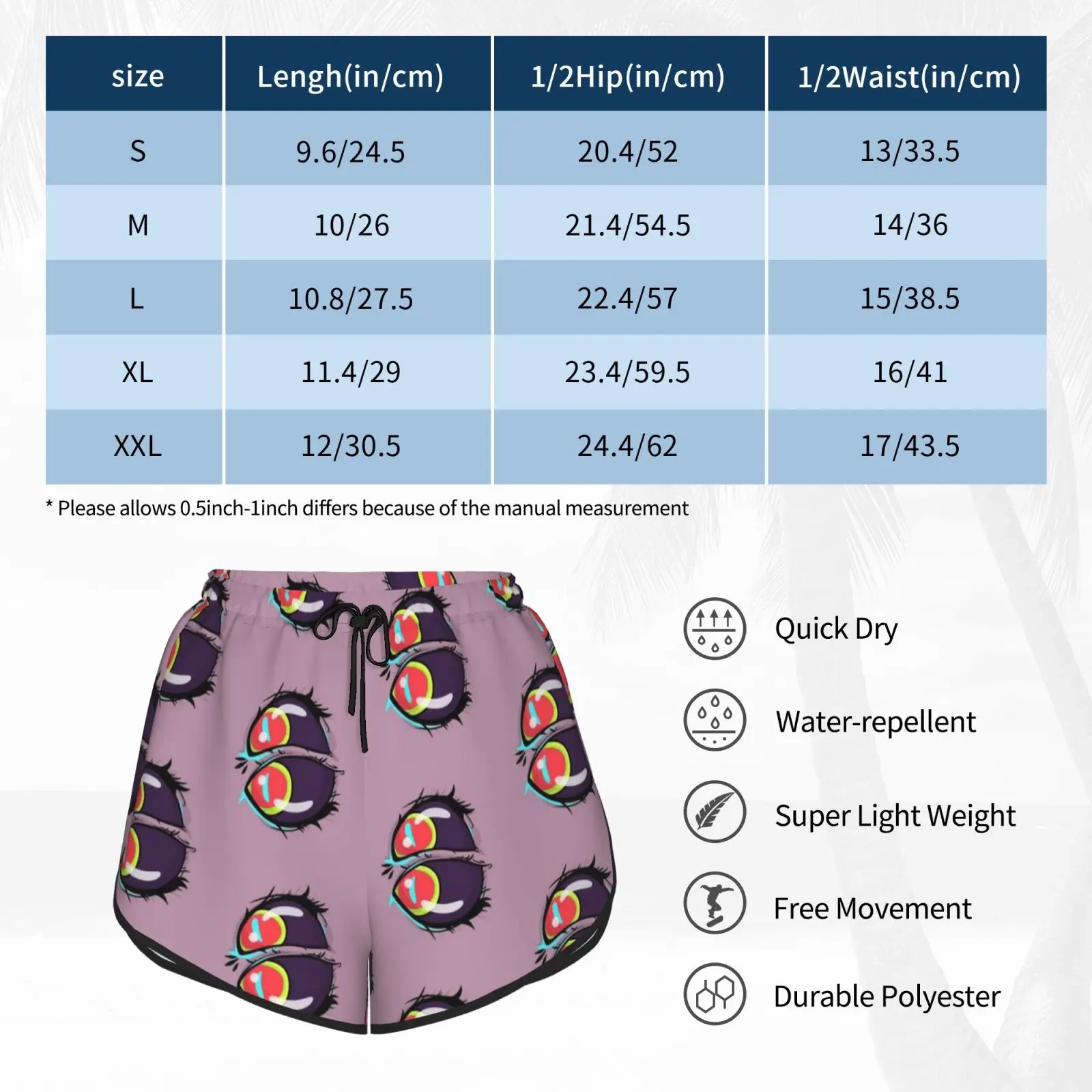 

Cute Succubus Eye Swim Shorts Women Beach Shorts Cute Kawaii Succubus
