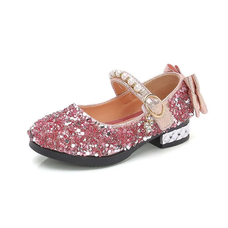 Zapatos de cuero para ni&ntilde;as, calzado individual con diamantes de imitaci&oacute;n, zapatos planos informales con lentejuelas y perlas dulces para fiesta, Chic, 2022-2