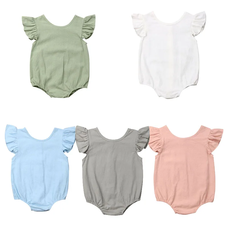 Однотонное боди для новорожденных девочек комбинезон без рукавов с оборками