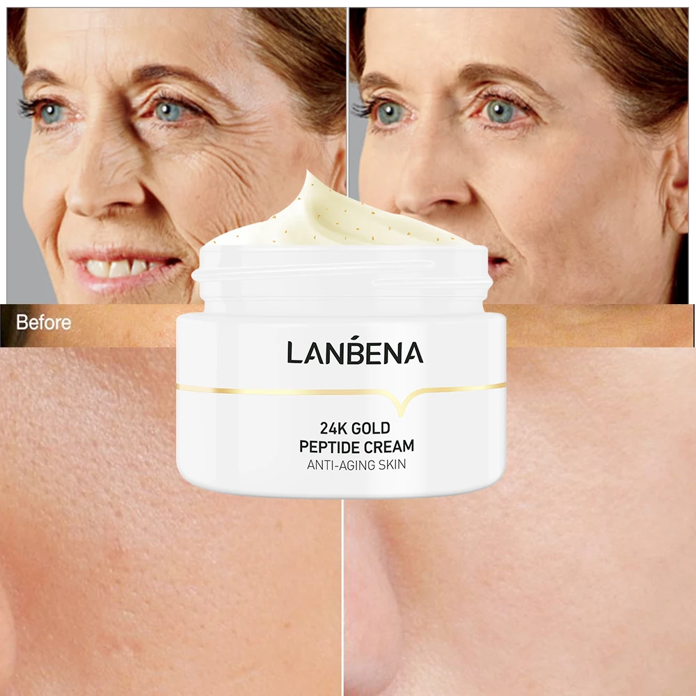 

LANBENA Peptide Wrinkle 24k Gold Facial Cream Anti Aging Skin Moisturize Minimize Fine Lines Effectively Increases Elasticity