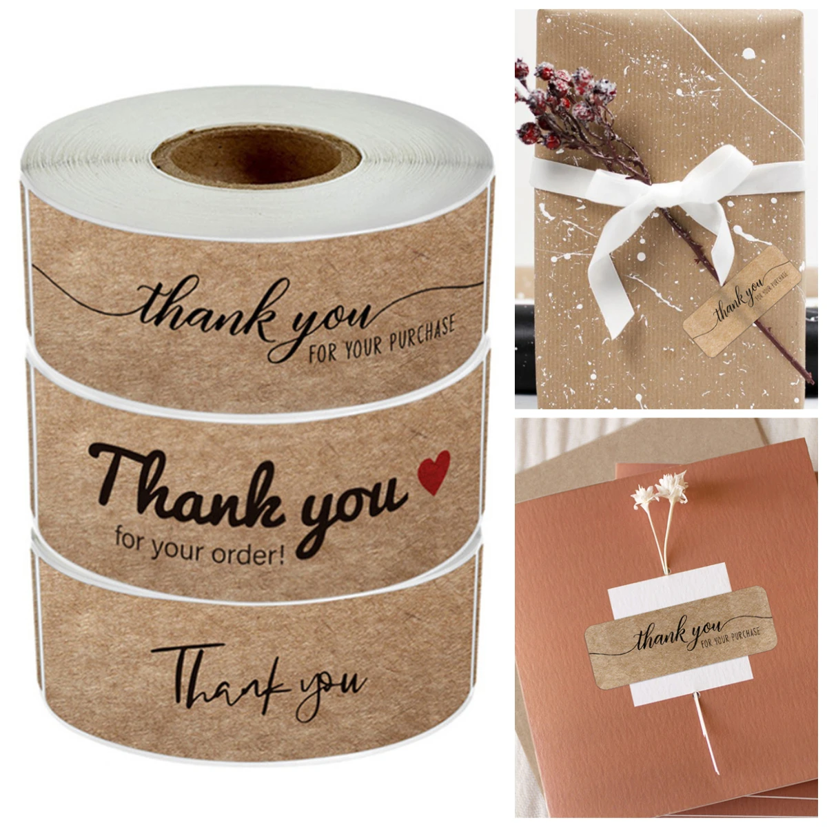 

120 Pcs/roll Kraft "thank You For Your Order" Sticker For Supporting Your Business Package Decoration Labels Stationery Stickers
