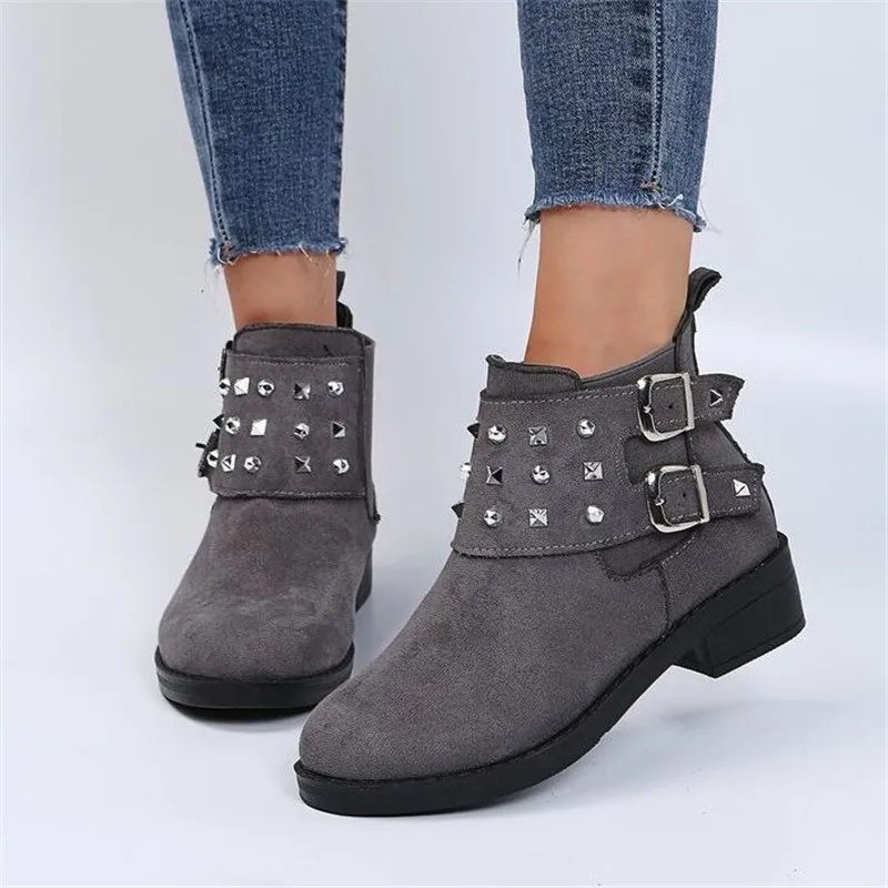 

Women's ankle boots 2021 fashion casual women's short boots women's autumn and winter low heels buckle willow nail women's shoes