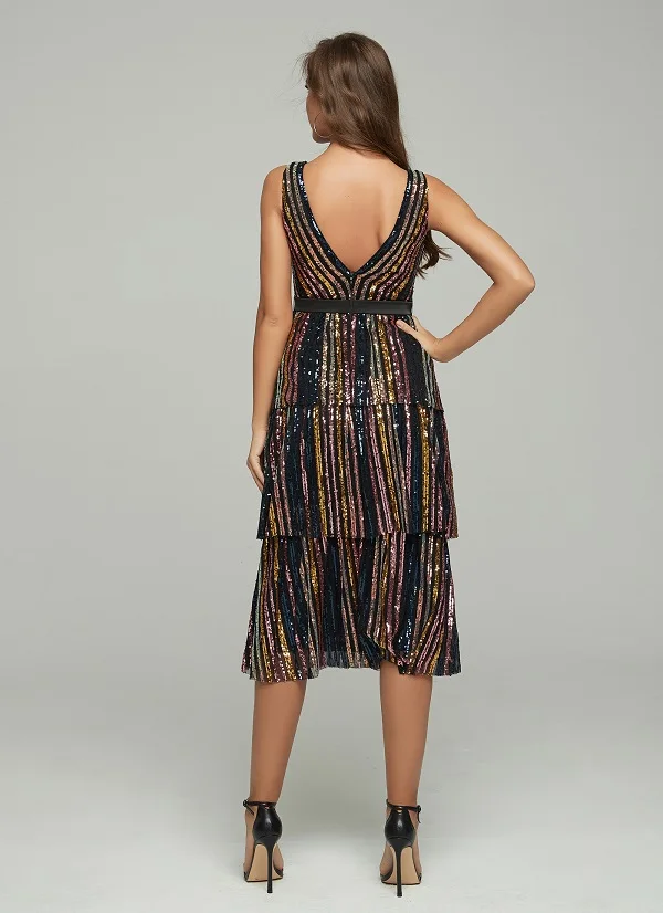 

Wedding Party Dress Night Club Fashion Celebrity Sexy Dresses Women Sequined V-Neck Elegant Dress