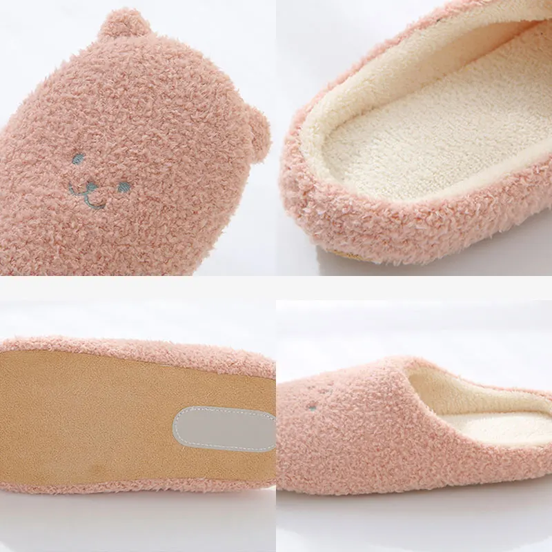 Домашние тапочки с милым медведем на мягкой подошве сезон осень-зима теплые