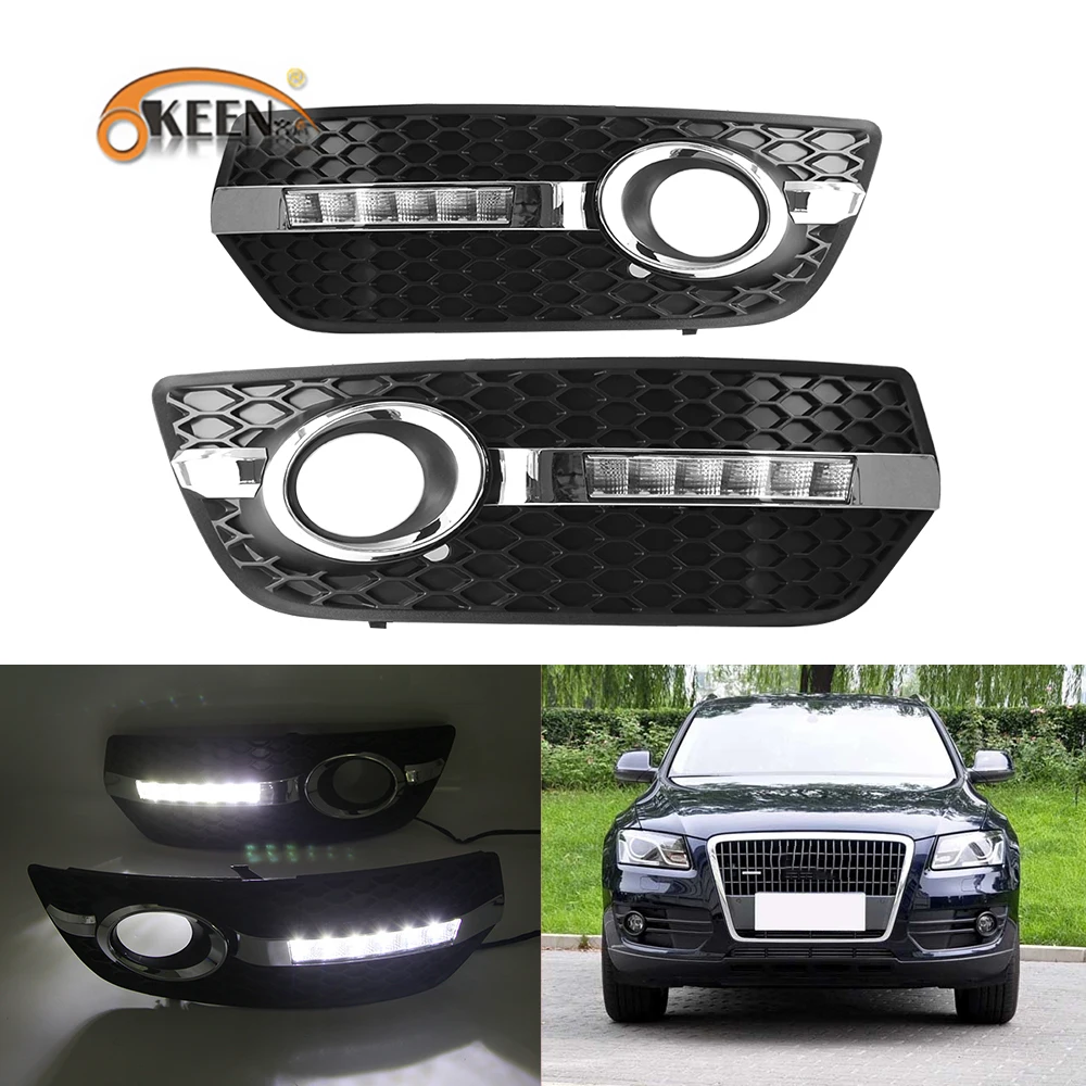 

OKEEN 2pcs 12V Car LED Daytime Running Light for Audi Q5 2009 2010 2011 2012 Day Light White LED DRL Waterproof Front Fog Lamps