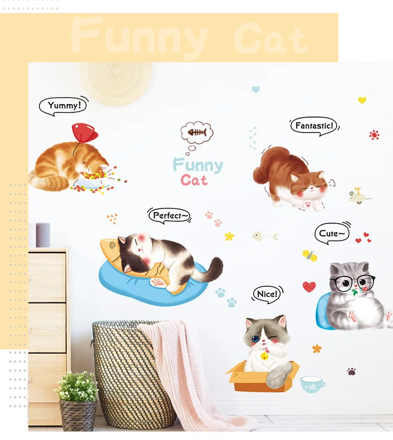 

Cute Cat Butterfly Tree Branch Wall Stickers for Kids Rooms Home Decoration Cartoon Animal Wall Decals Diy Posters Pvc Mural Art