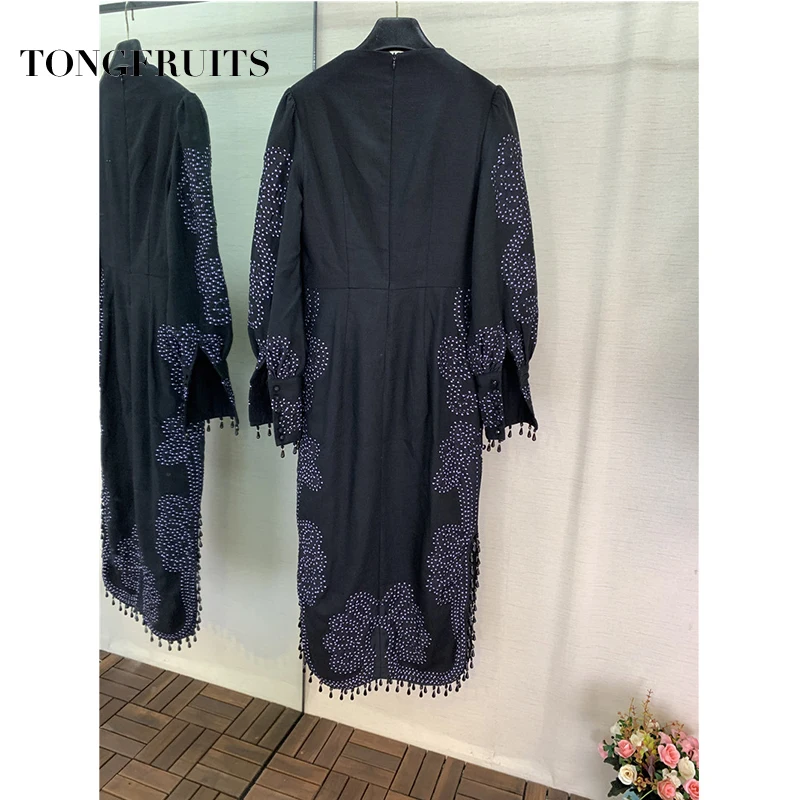 Премиум класса с вышивкой и бахромой платье осень Для женщин круглым вырезом