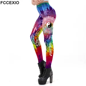 Леггинсы женские FCCEXIO, в китайском стиле, с принтом в Стиле Инь и Ян, для занятий фитнесом