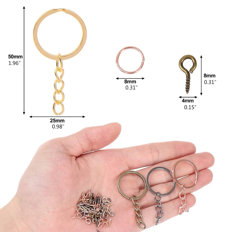 450PCS Key Ring with Chain & 8mm Small Screw Eye Pins Hooks for DIY Keychain Making Make Your Own Key Ring 6 Colors images - 6
