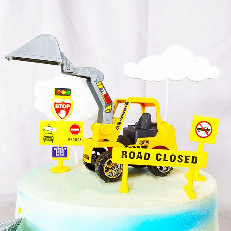 

baby shower car indicator cake decoration children happy birthday cake topper engineering roadblock brand decorative accessories