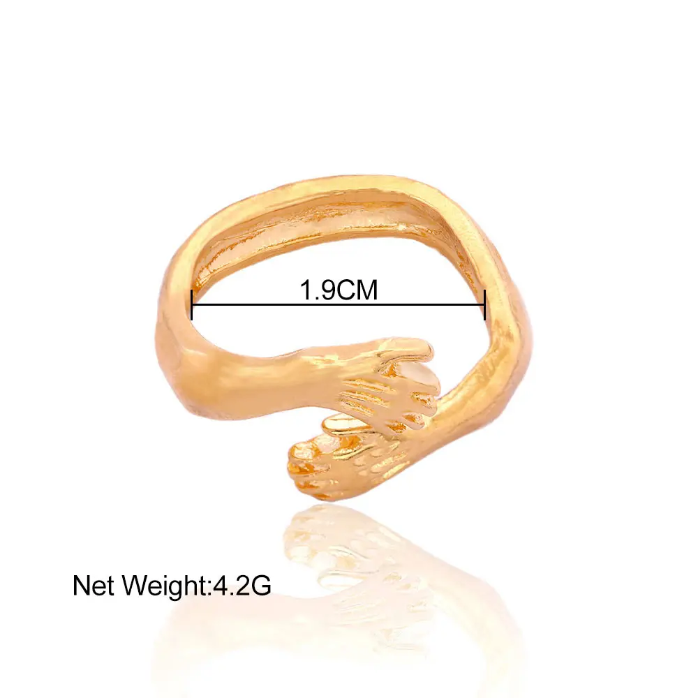 

JUEF FEEL Vintage Love Hug Carved Hand Open Rings For Women Gold Sliver Color Metal Heart Geometric Couple Rings Jewelry Gift