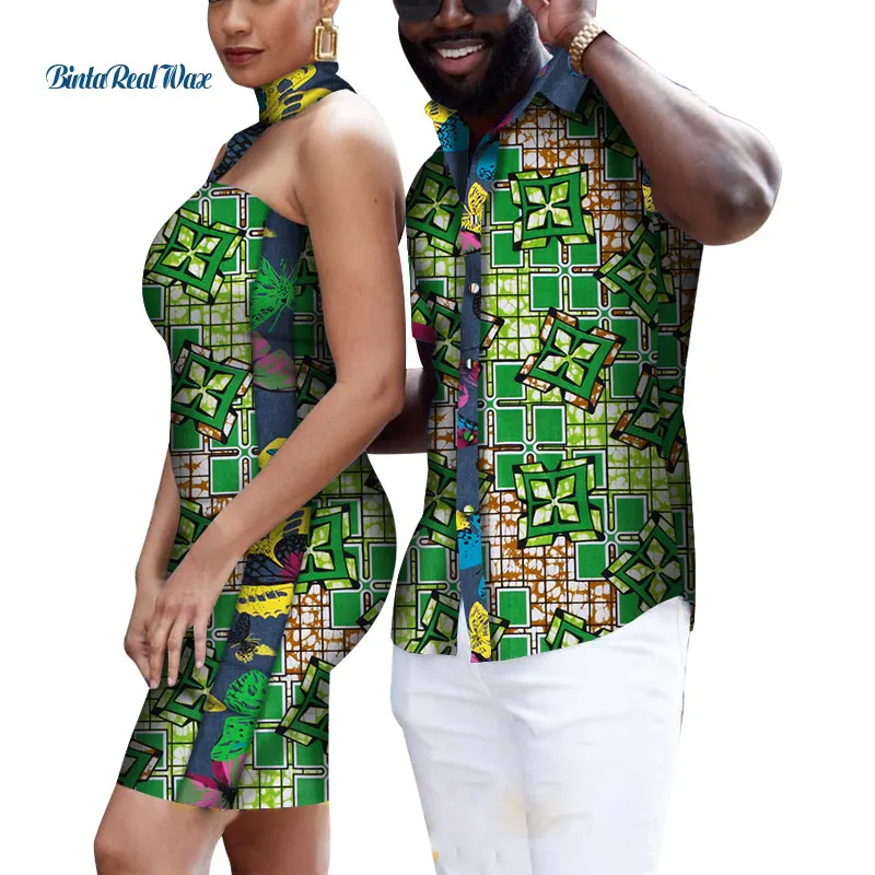 Sweet Lover Couples Clothes African Print Patchwork Dresses for Women Bazin Riche Mens Shirts African Style Clothing WYQ520