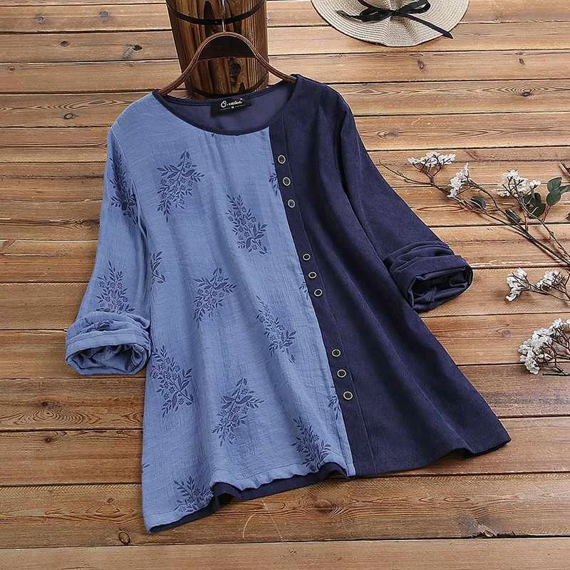 

ZANZEA Women Blouse Vintage Long Sleeve Retro Floral Printed Tops Tunic Spring Patchwork Shirt Casual Blusas Femininas Chemise