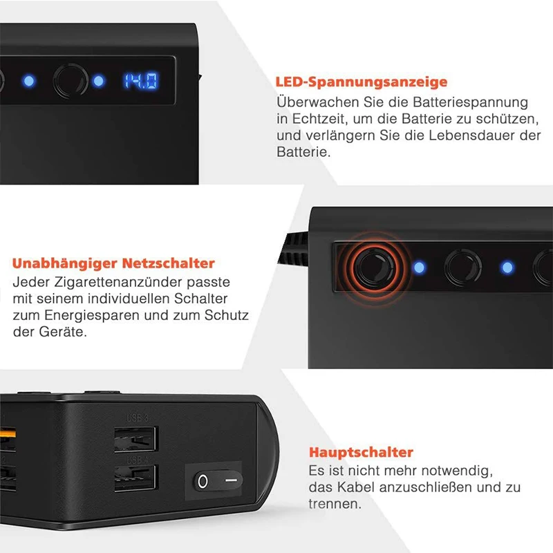 Разветвитель Прикуривателя CDEN с 4 USB портами и светодиодным индикатором|Адаптер