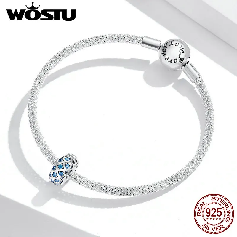 Wostu 925 Sterling Silver Charm&ampBead Jewelry Blue Clip Stopper Charm for Original Bracelet Making Fashion FIC1513 | Украшения и