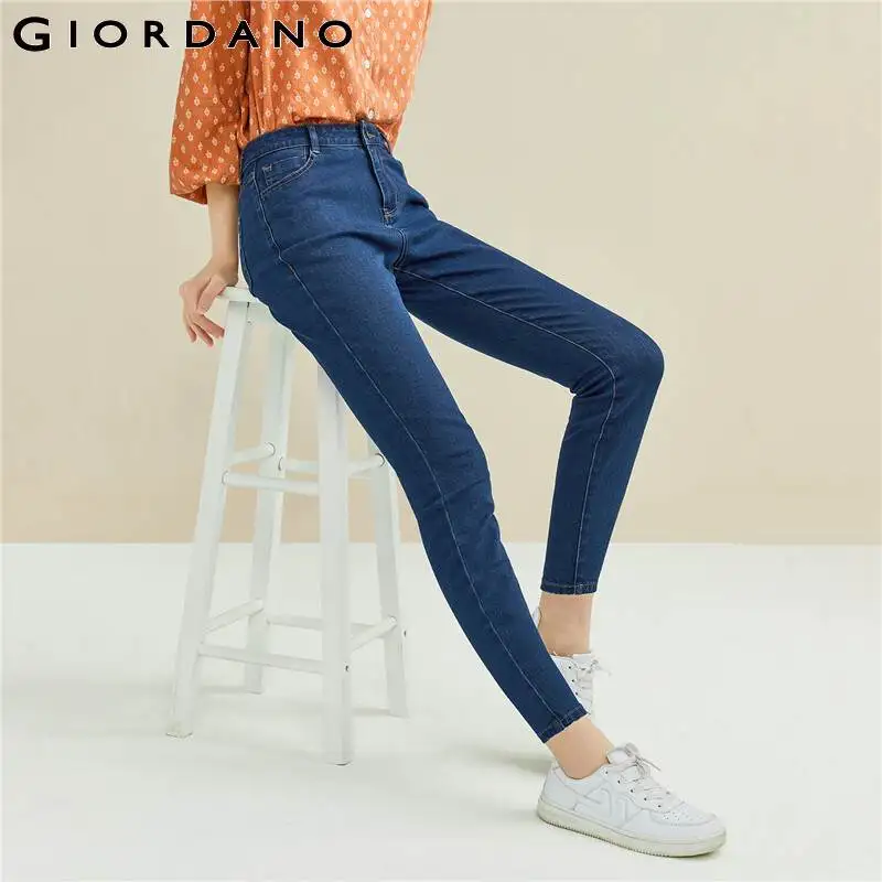 

Джинсы Giordano женские Стрейчевые с высокой посадкой, длиной до щиколотки, облегающие однотонные повседневные джинсы из денима с пятью карман...