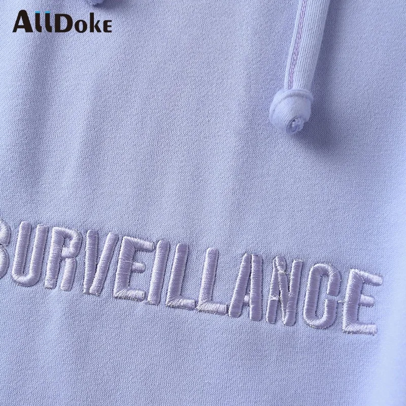 

ALLDOKE letter embroidery casual sweatshirt women autumn hooded long sleeve hoodies vintage streetwear oversized sweatshirts