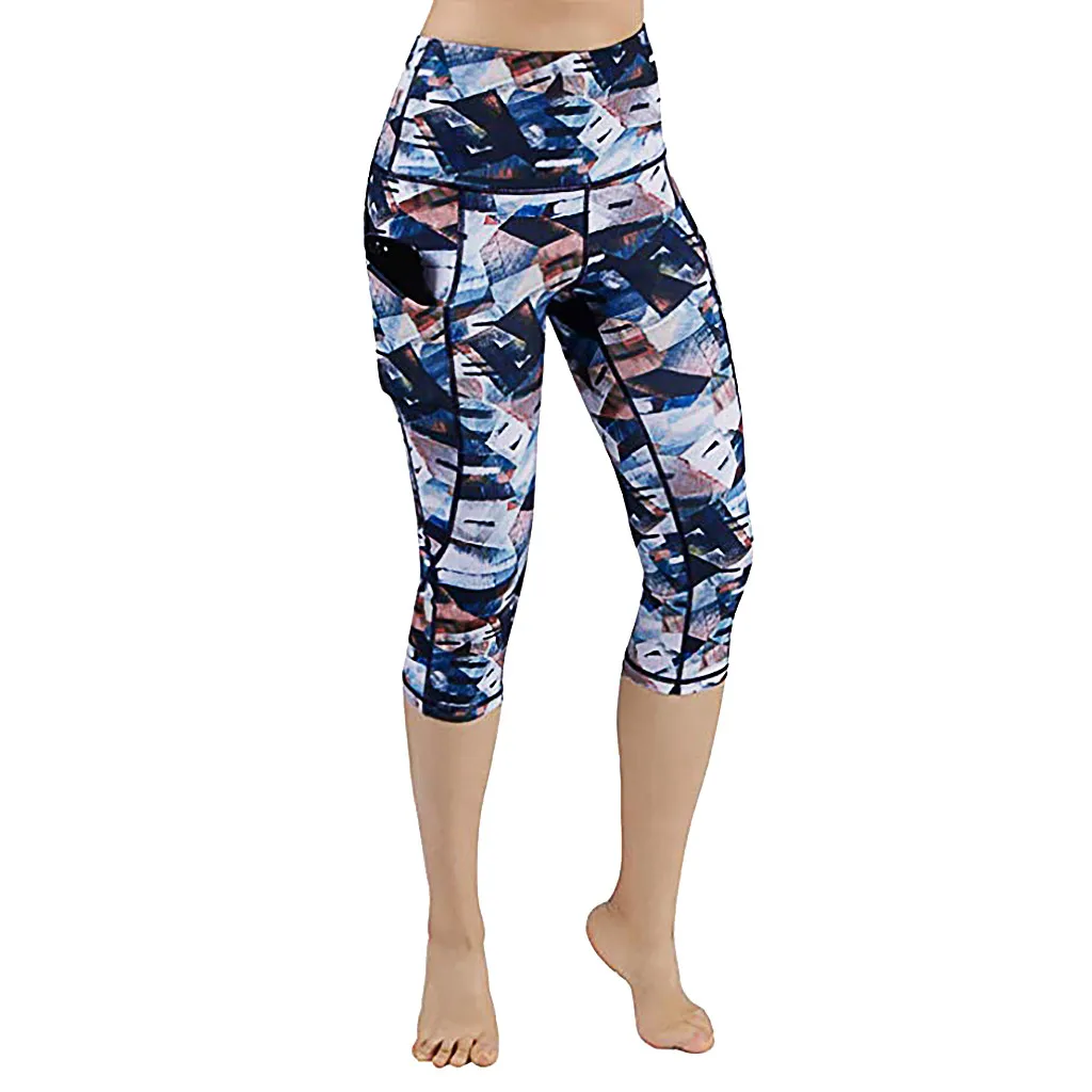 

Women's Printed Pockets High Waist Hip Running Fitness Seven-point leggings Mid-Calf Breathable High Waist Sport Leggings 7.12