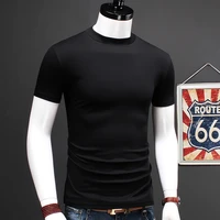 summer men little turtleneck short sleeve t shirt double mercerized cotton slim fit fashion solid black t shirt