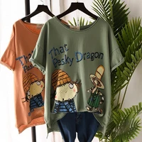 2021 summer new plus size t shirt women short sleeved loose casual cartoon printing front short and long back graphic tees