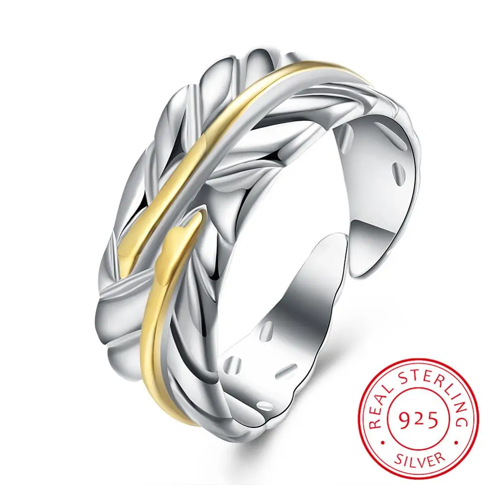 

Женское регулируемое кольцо из настоящего стерлингового серебра 925 пробы с милым пером, элегантные вечерние ювелирные изделия