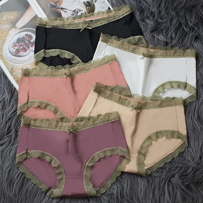 

Women Panties Ice Silk Women Underwear Plus Size Panties for Women Breathable Sexy Lace Underpants Low-Rise Solid Women Briefs