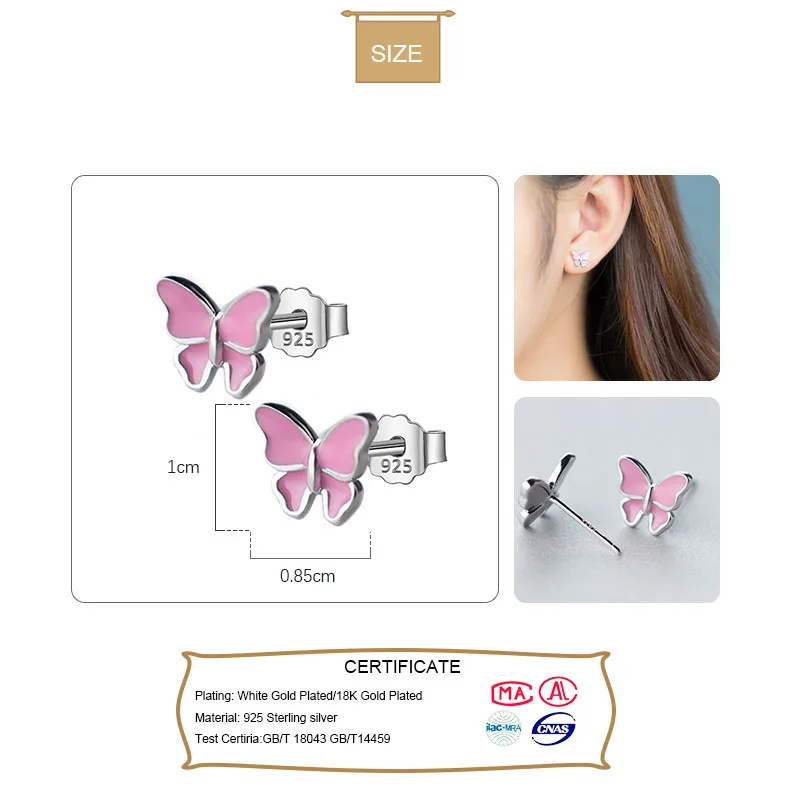 Женские серьги-гвоздики из серебра 925 пробы с бабочкой | Украшения и аксессуары