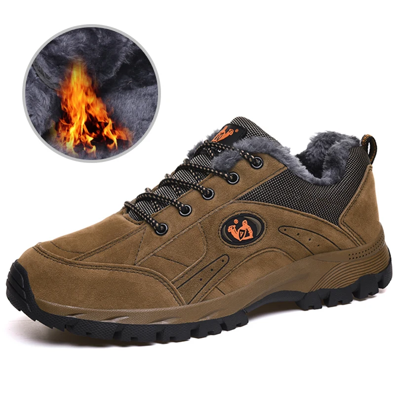 

New Trendy Men's Warmth Sneakers Non-slip Plush Hiking Shoes Couples Climbing Shoes Unisex Quality Outdoor Trainers Plus Size 48