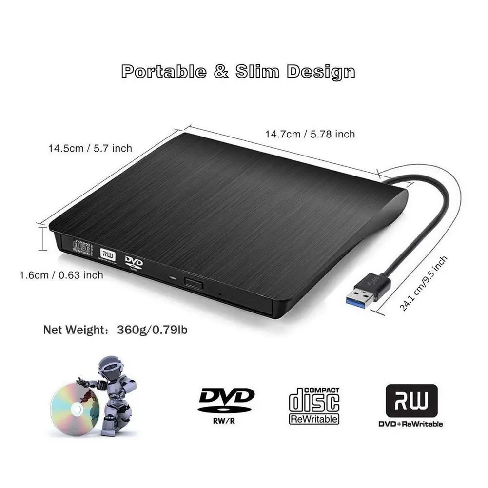 

Портативный USB 3,0 тонкий внешний DVD RW CD записывающий привод, устройство для чтения, оптические приводы для ноутбука, ПК, Dvd, записывающее устро...