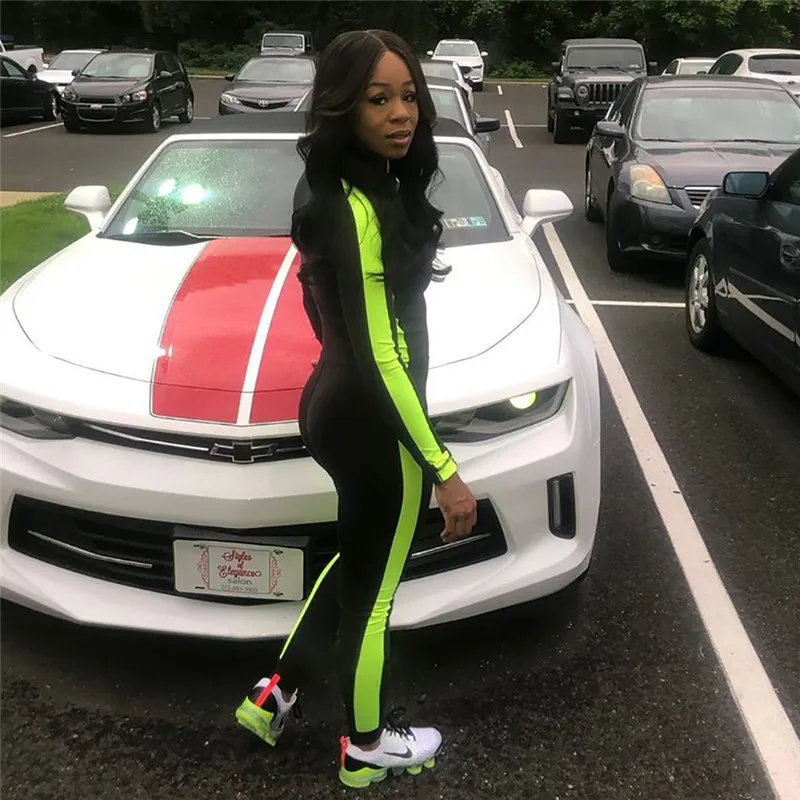 Shestyle сексуальный облегающий спортивный костюм в полоску черный комбинезон на